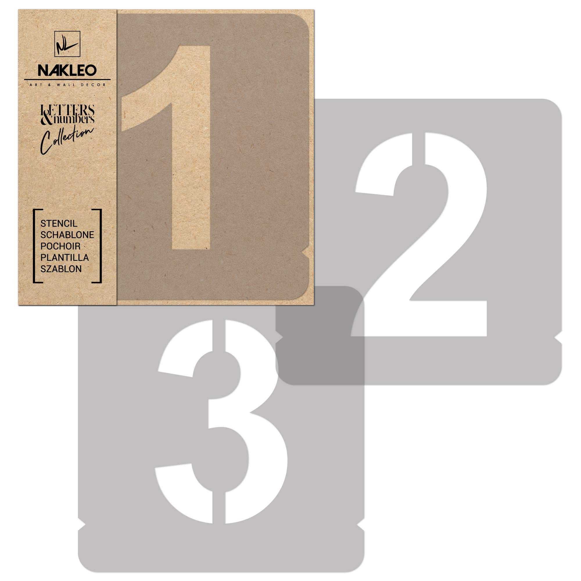 NAKLEO Numerals Painting Stencils Set 12 Pcs, 7 cm Numbers & Signs Modern Sans Font, Reusable Plastic Drawing Templates for Crafts, DIY Wall Floor Wood