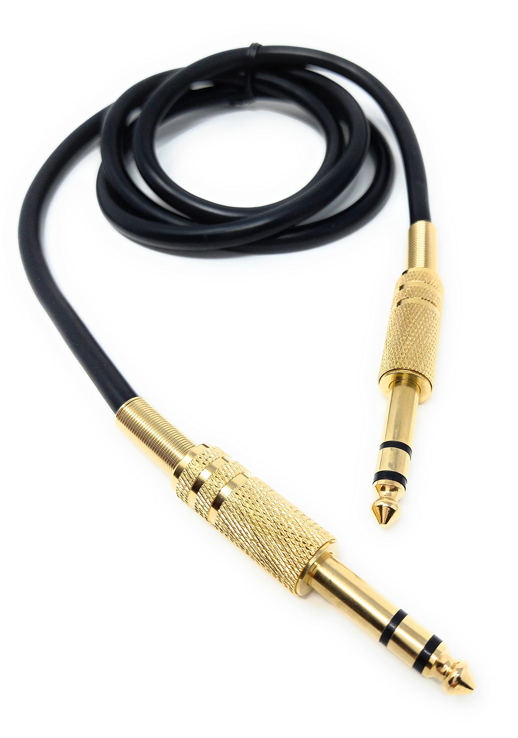 DRUT 1m 6.35mm Male to 6.35mm Male Stereo Audio Cable, 1/4" TRS Connectors For Professional Music Instruments & Home Audio 3.3ft Black Gold Connectors