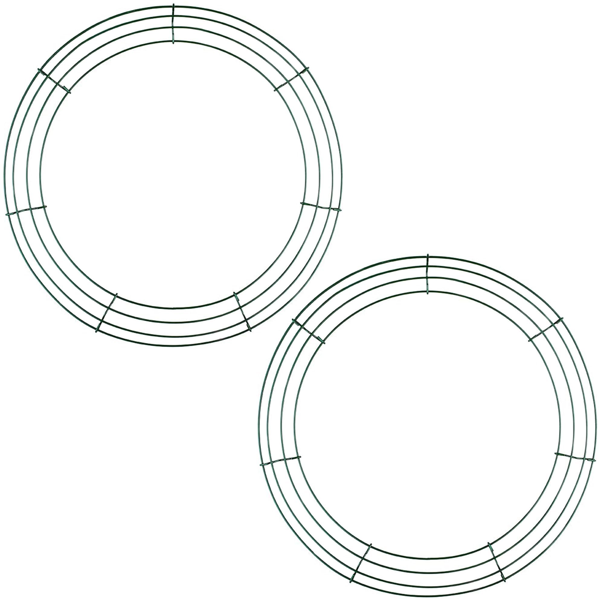 Aodaer 2 Pack 14 Inch Wire Wreath Frame Christmas Green Wire Wreath Ring Round Metal DIY Floral Crafts Wire Wreath for Halloween New Year Holiday Valentine Day Decorations