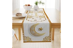 Ramadan Table Runner - 13x72 Inch Gold Moon Star Castle Pattern Eid Table Decor, Premium Ramadan Decorations for Home with Ho
