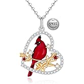 Cardinal Necklace for Women Sterling Silver Cardinal Heart Necklace pendant memorial Cardinals Appear When Angels Are Near Cute Bird Jewelry Gifts