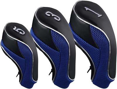Andux Golf 460cc Driver Fairway Wood Head Covers Set of 3 Blue