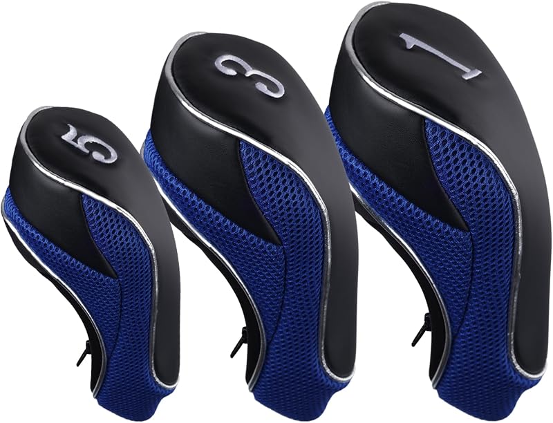 Andux Golf 460cc Driver Fairway Wood Head Covers Set of 3 Blue