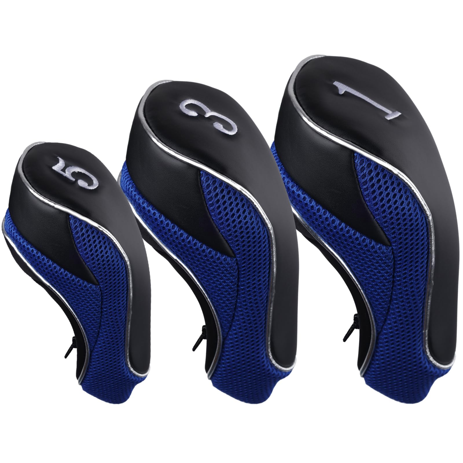 Andux Golf 460cc Driver Fairway Wood Club Head Covers with Zipper Closure Set of 3 Blue