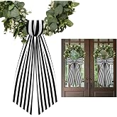 2 Pack Boxwood Wreath Sash Garland for Front Door Porch Decor (Black and White Stripe)