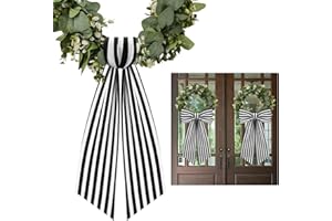 LINGRINGDCY 2 Pack Boxwood Wreath Sash Garland for Front Door Porch Decor (Black and White Stripe)