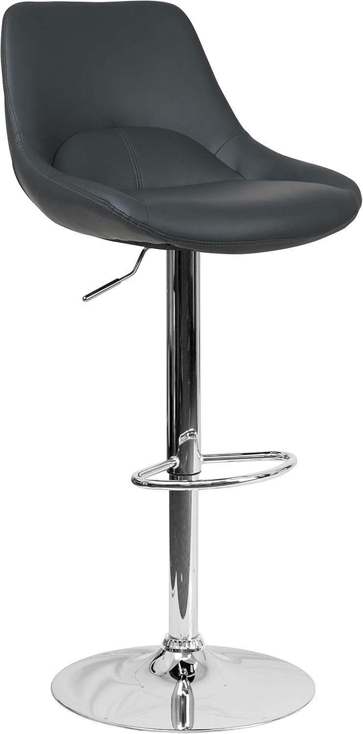 Flash Furniture Contemporary Gray Vinyl Adjustable Height Barstool with Chrome Base