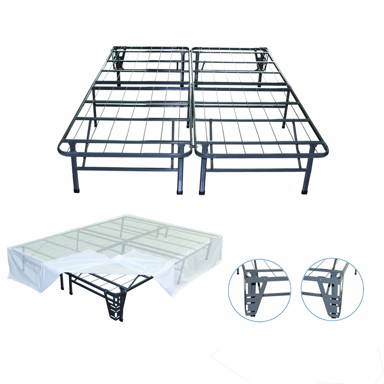 Night Therapy Platform Metal Bed Frame/Foundation Set(SmartBase + Metal Brackets for Headboard & Footboard + Bed Skirt - King) - No Box Spring Needed