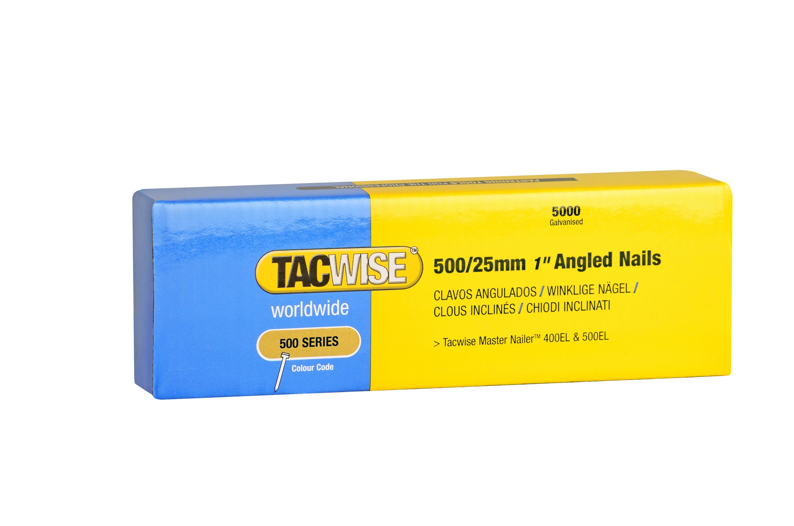 Tacwise 0824 Type 500 (18G) / 25 mm Galvanised Angled Brad Nails for 400ELS, 26° Incline, Pack of 5,000