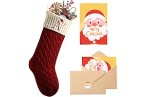 Snewvie Christmas Stockings with Initials,Red Knitted Xmas Stocking,18'' Large Embroidered Monogram Christmas Stocking for Kids Family,Xmas Stocking Fireplace Holiday Party Decoration (Letter A)