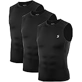 Roadbox 3 Pack Mens Sleeveless Compression Shirt, Cool Dry Athletic Workout Tank Top, Sports Running Gym Base Layer Shirts