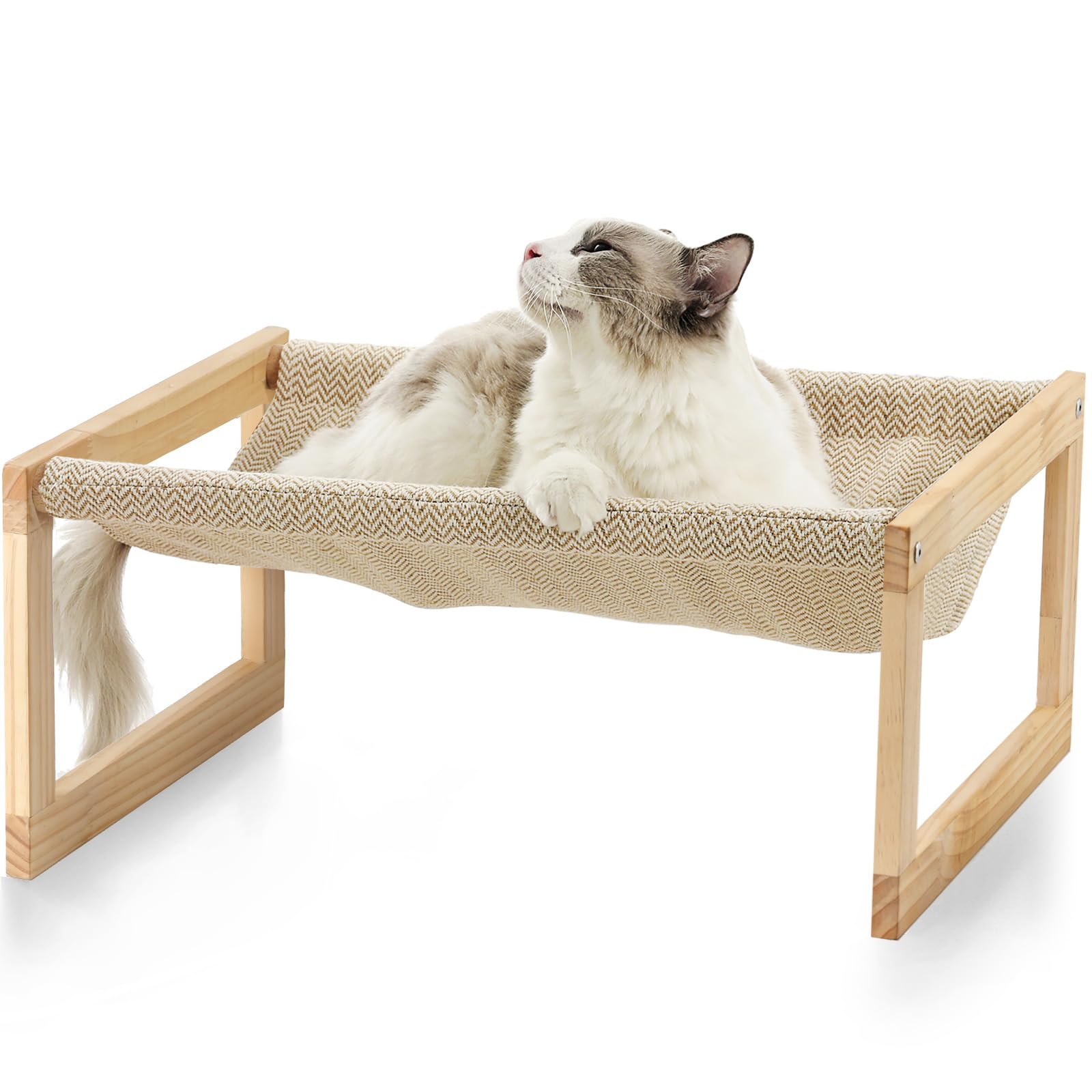 FUKUMARU Dog Bed, Large Breathable Cat Bed, Wooden Cat Hammock for Outdoor, 53 X 42 cm Elevated Pet Furniture Suitable for Kitty, Puppy, Rabbit, Bunny and Small Animal