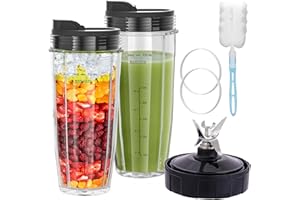 REVORIT 24oz Blender Cups Blade Replacement for Ninja Blender Replacement Parts with To-Go Lids 7 Fins Blade Assembly Compatible with BL482_30 CT680 BL492_30 BN801 BL2012