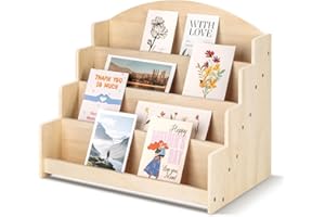 PUERSI Greeting Card Display Stand Holder - 4-Tier Wooden Organizer Rack for Retail Stores, Postcards, Stickers & Stationery Vendors Beige