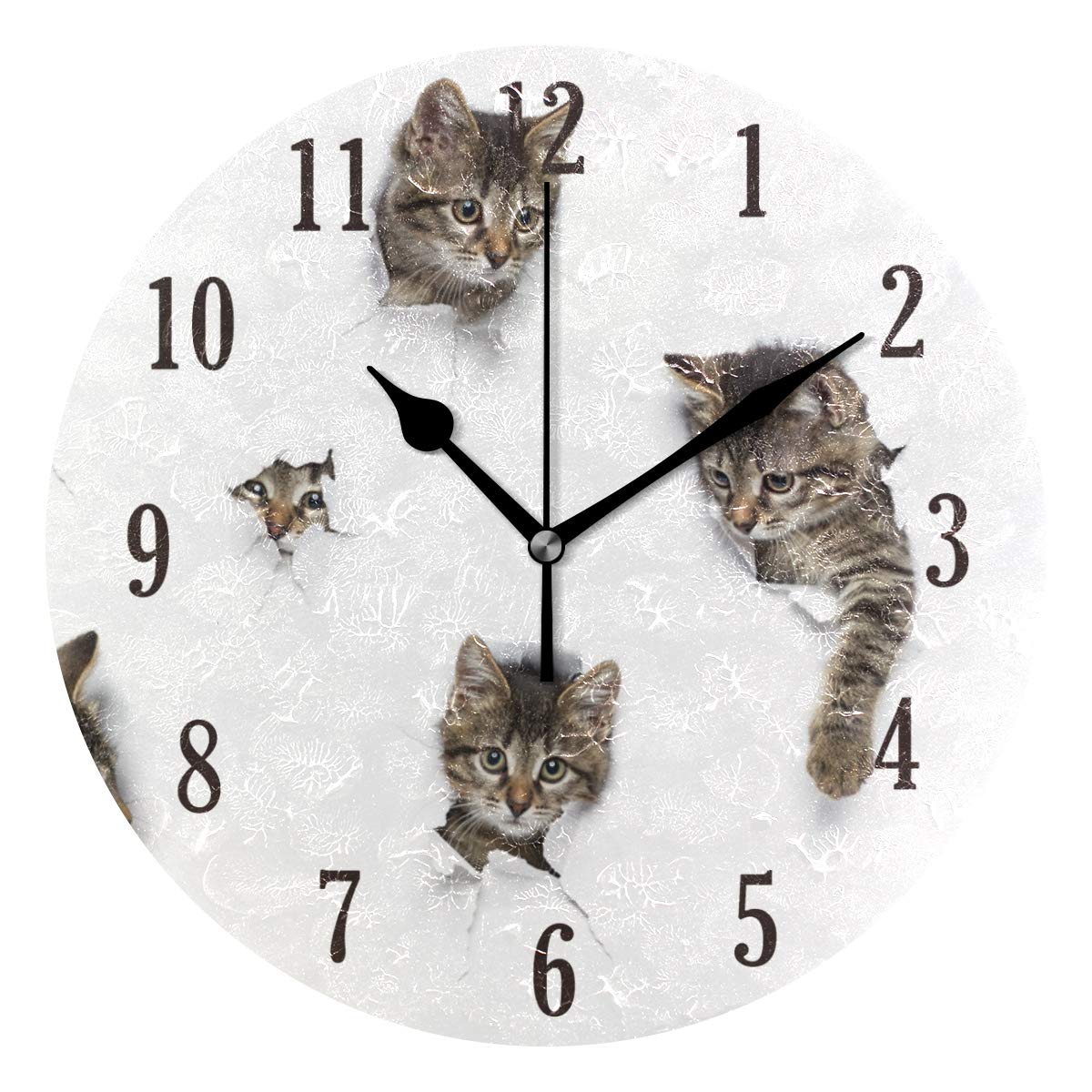 Mnsruu Round Cats In Holes Wall Clock Silent Non Ticking Operated Accurate Sweep Movement,Decorative for Living Room, Bedroom, Office