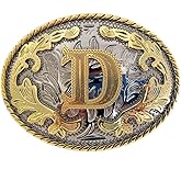 WMG Western Belt Buckle Initial Letters ABCDMRJ to Z Cowboy Belt Buckle, Rodeo Buckles for Men & Women