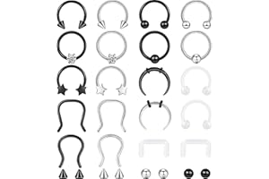 ONESING 20-30 Pcs Septum Rings 16G Septum Jewelry - Surgical Steel Piercings Horseshoe Helix Daith Smiley Tragus Lip Rings Nose Hoop Hinged Seamless Piercing Jewelry for Women Men