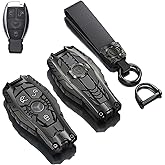 Key Fob Cover for Mercedes Benz with Keychain, Heavy Metal Key Case Protector Compatible with Mercedes Benz C E S M CLS CLK G Class Keyless Smart Key Fob(A Model-Black)
