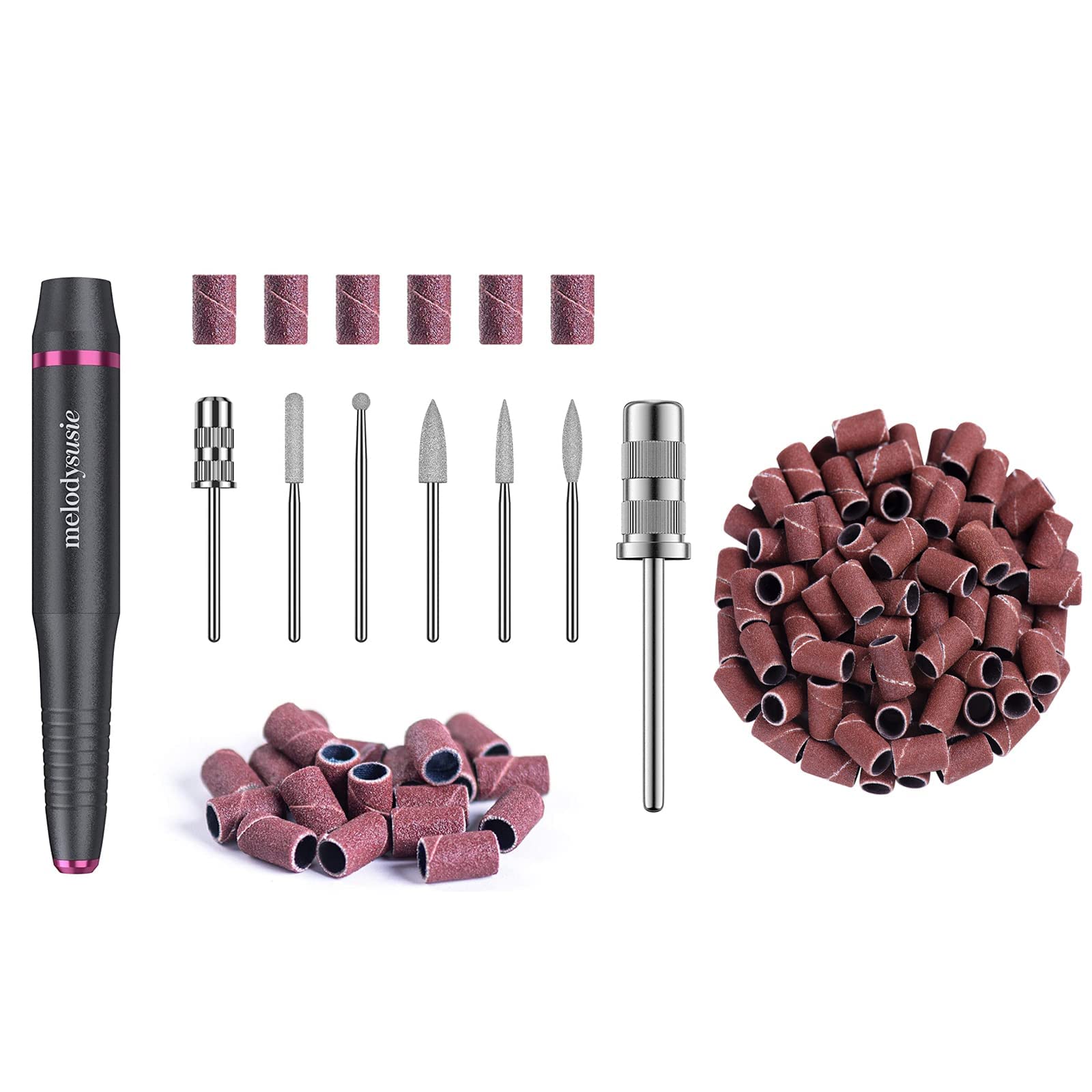 Electric Nail Drill USB Type, Portable Electric Nail Drill Machine for Acrylic Gel Nails, Manicure Pedicure Polishing Shape Tools for Home Salon Use with 100Pcs180# Sanding Bands