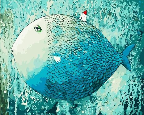 Amazon Co Jp 絵画 油絵数字で描く大きな魚アニメ映画姉妹絵子供初心者大人数字で描くシンプルなdiyの絵画ギフト40 50 Cm A フレームレス ホーム キッチン