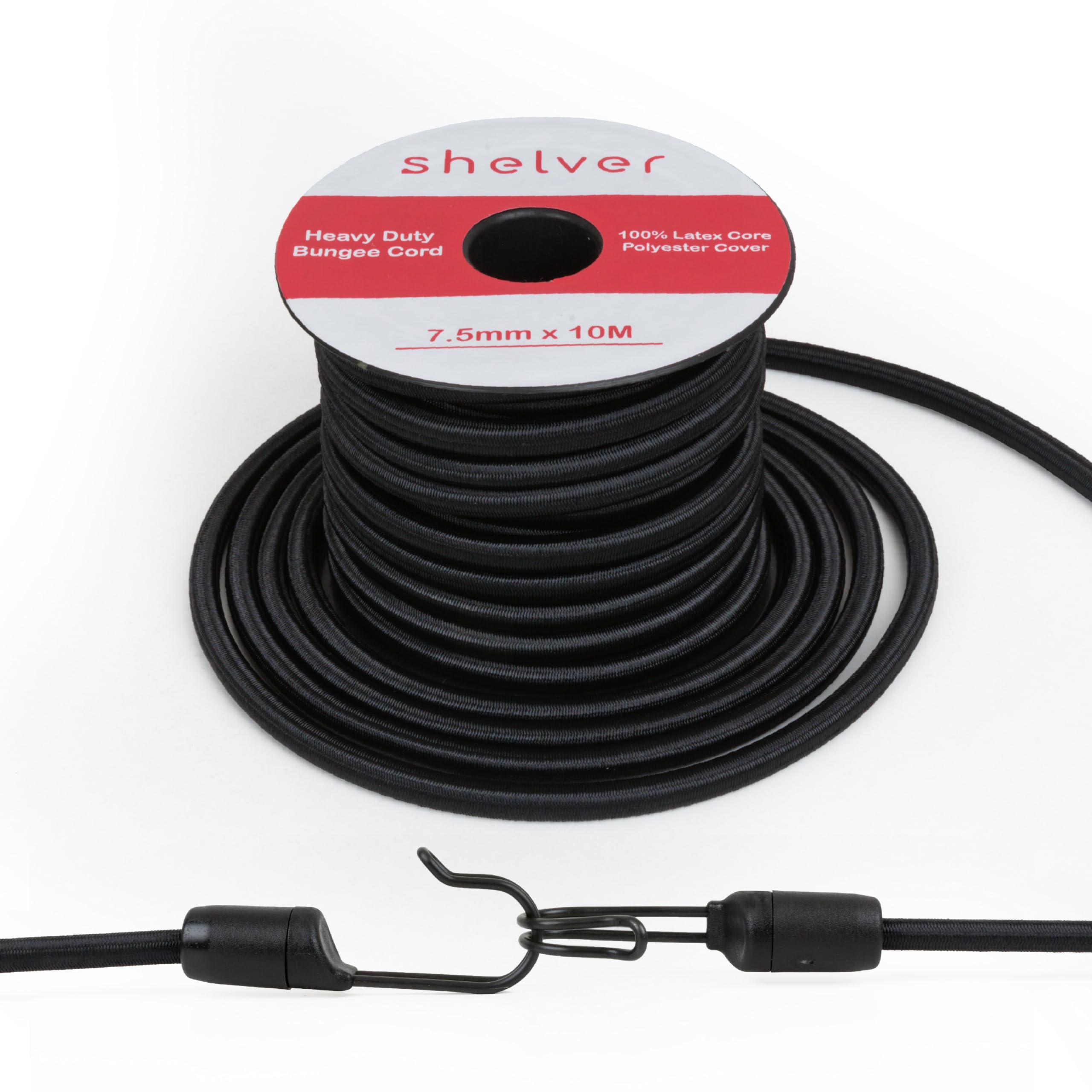 DIY Bungee Cord Kit | Easy Assembly Custom Length Bungee Cord with Hooks | No Tools Required | 10m Industrial Strength Cord + 20 Hooks