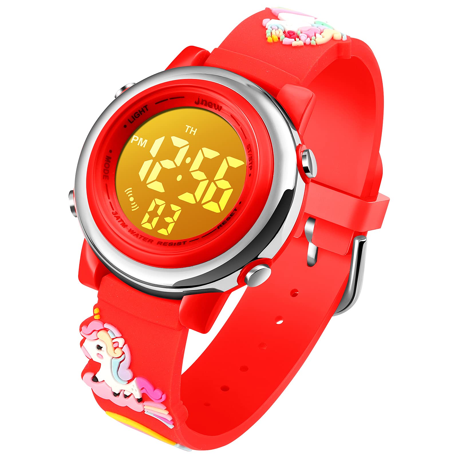 VenSten Kids Unicorn Boys Girls Watch, Waterproof Digital-Upgrade 3D Cute Cartoon Outdoor Sports 7 Color LED Luminescent Stopwatch Alarm -Red