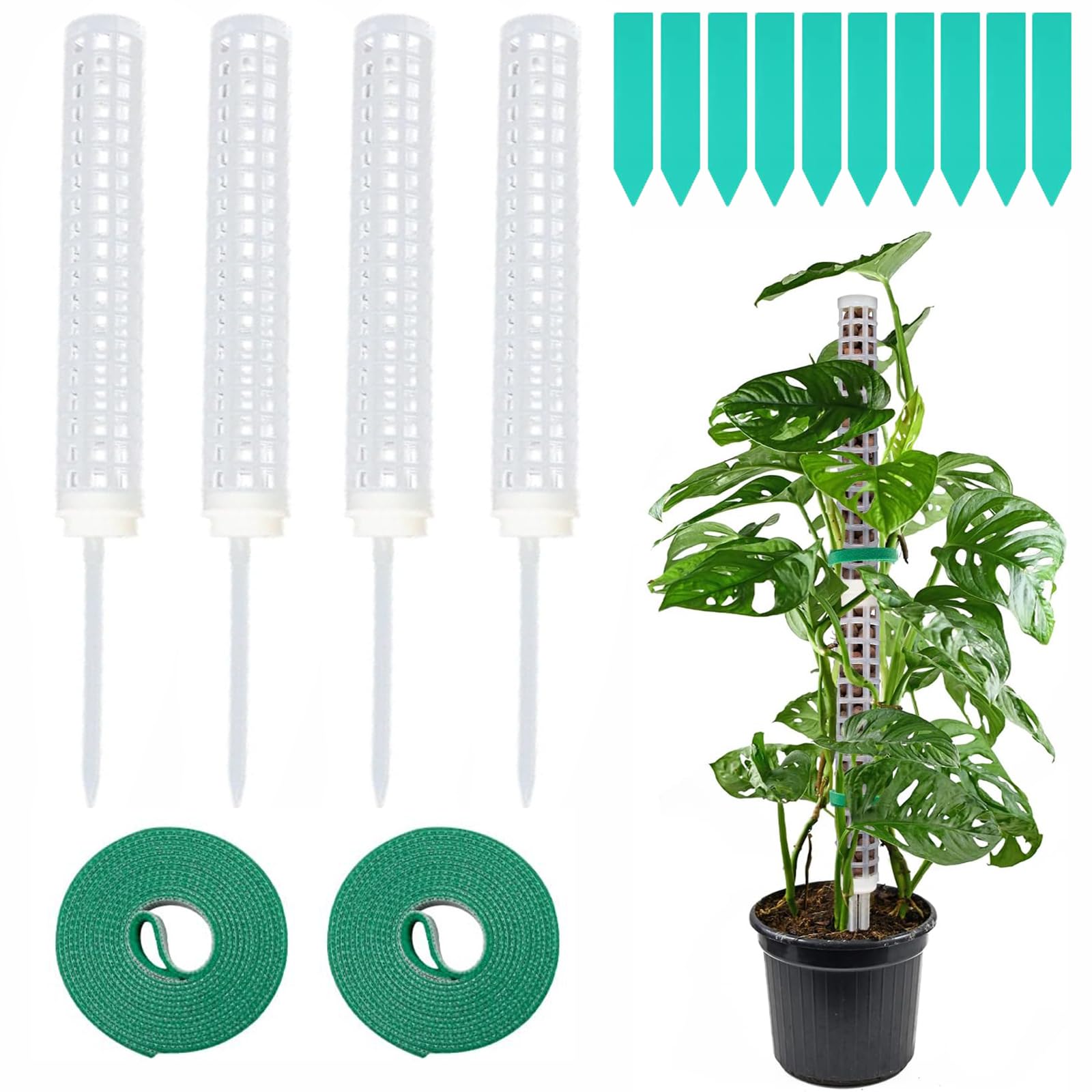 LSRVNM 4 PCS Plastic Moss Pole for Plants Monstera, Plant Support for Indoor Plants, Plant Support Stick, Plant Stakes for Climbing Plants (White)