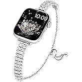 Slim Bling Band Compatible with Apple Watch Bands for Women 38mm 40mm 41mm 42mm 44mm 45mm 46mm 49mm, Dressy Metal Bands for Apple Watch SE Band Series 11 10 9 8 7 6 5 4 3 2 1, Ultra 3/Ultra 2/Ultra