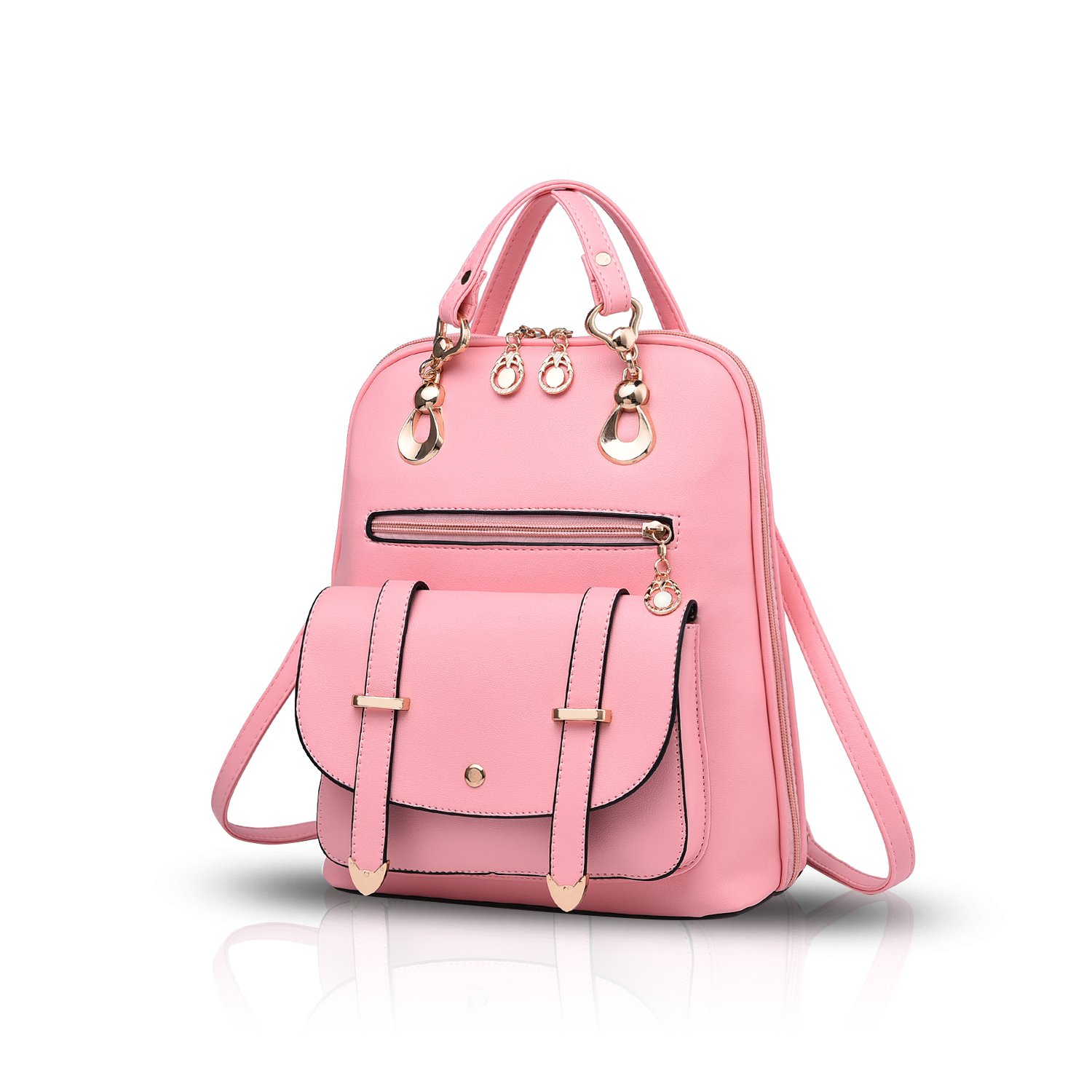 NICOLE&DORIS Women Fashion Backpack School College Travel Outdoor Bag Girls Travel Backpack Daypack Shoulder PU Leather Black