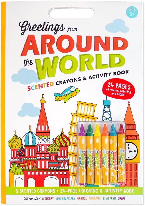 Scent Masters Around The World Coloring Book - 24 Page Activity Book with Scented Crayons