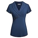 Helloacc Womans V Neck Office Blouses Short Sleeves Summer Top Formal Suit Shirt