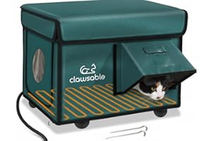ROLIMATE Indestructible Heated Cat House for Outside Cats Winter, 100% Weatherproof, Safe Escape Door, Insulated Outdoor Cat Shelter with Heater for Feral Barn Cat Kitty (Forest Green, 13"x17"x12.6")