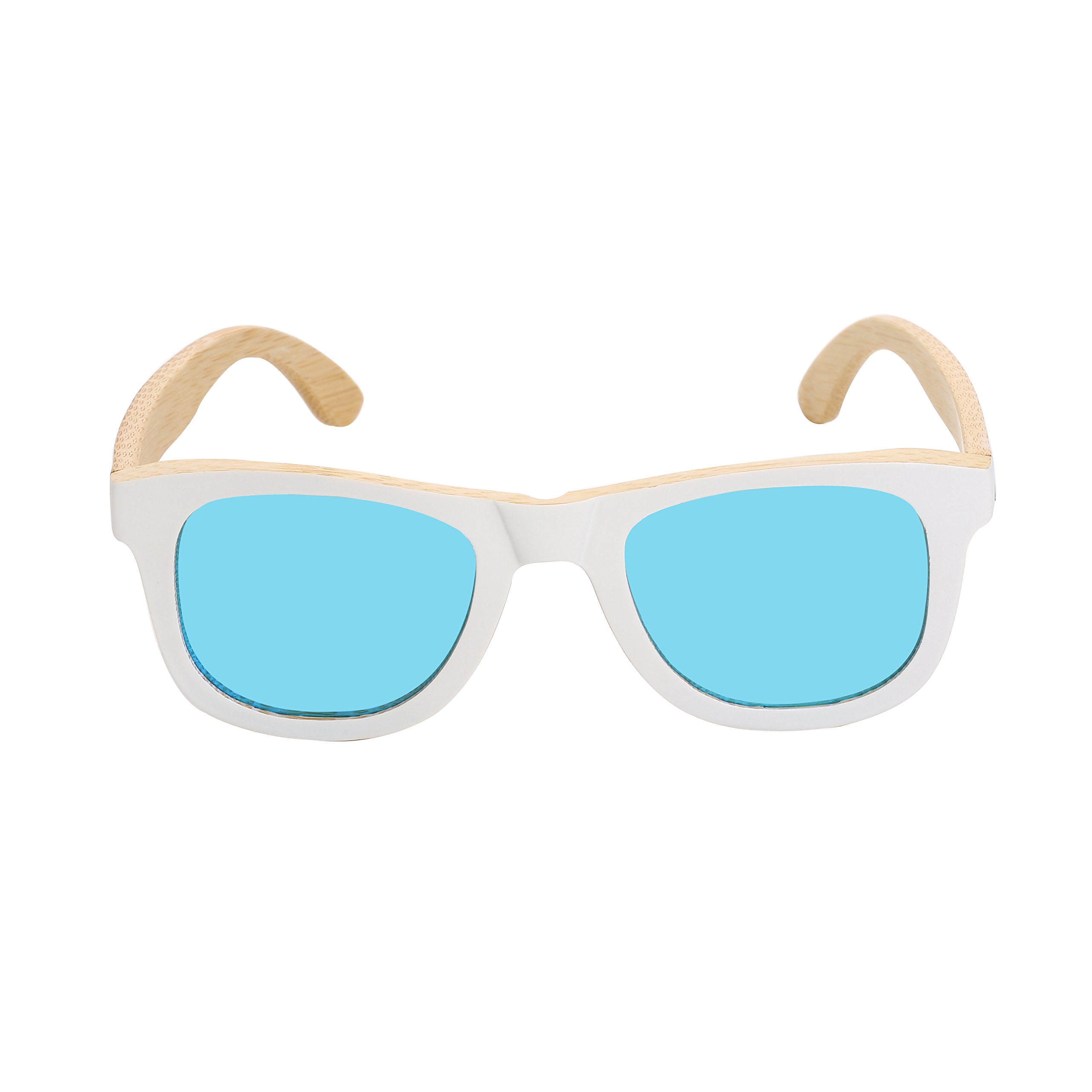 Mini Tree Wayfarer Anti-Glare Polarized Bamboo Sunglasses White Frame Vintage Eyewear Unisex WB500 (Bamboo, Ice Blue)