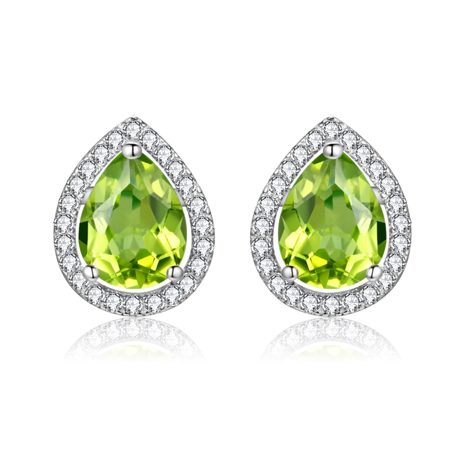 Uloveido Women's 925 Sterling Silver Pear Cut Teardrop Peridot Piercing Post Stud Drop August Birthstone Anniversary Promise Earrings (Green, 0.85ct) CR004