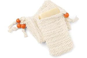 4 Pcs Sisal Exfoliating Soap Saver Bag, Natural Mesh Bar Soap Pouch for Shower with Drawstring Wooden Bead Reusable Soap Sack