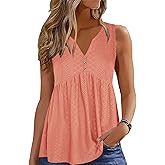 ETCYY Women Tank Tops 2026 Spring Clothes Summer V Neck Pleated Shirts Button Down Dressy Casual Sleeveless Blouse