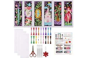 ORIGACH 6 Set Fairy Tale Fantasy Cross Stitch Bookmark Kit for Beginner with Backing Felt Floss Instructions DIY Stamped Ench