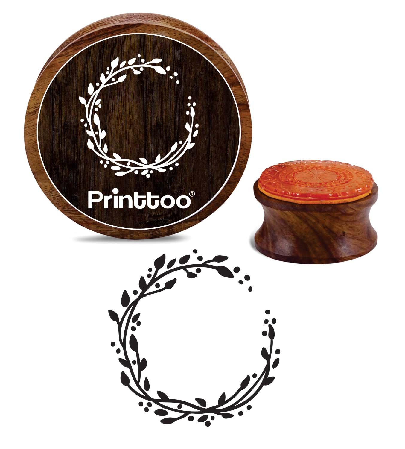 Printtoo Scrap-Booking Round Leaf Wreath Wooden Rubber Stamp Craft Stamps-2 Inch