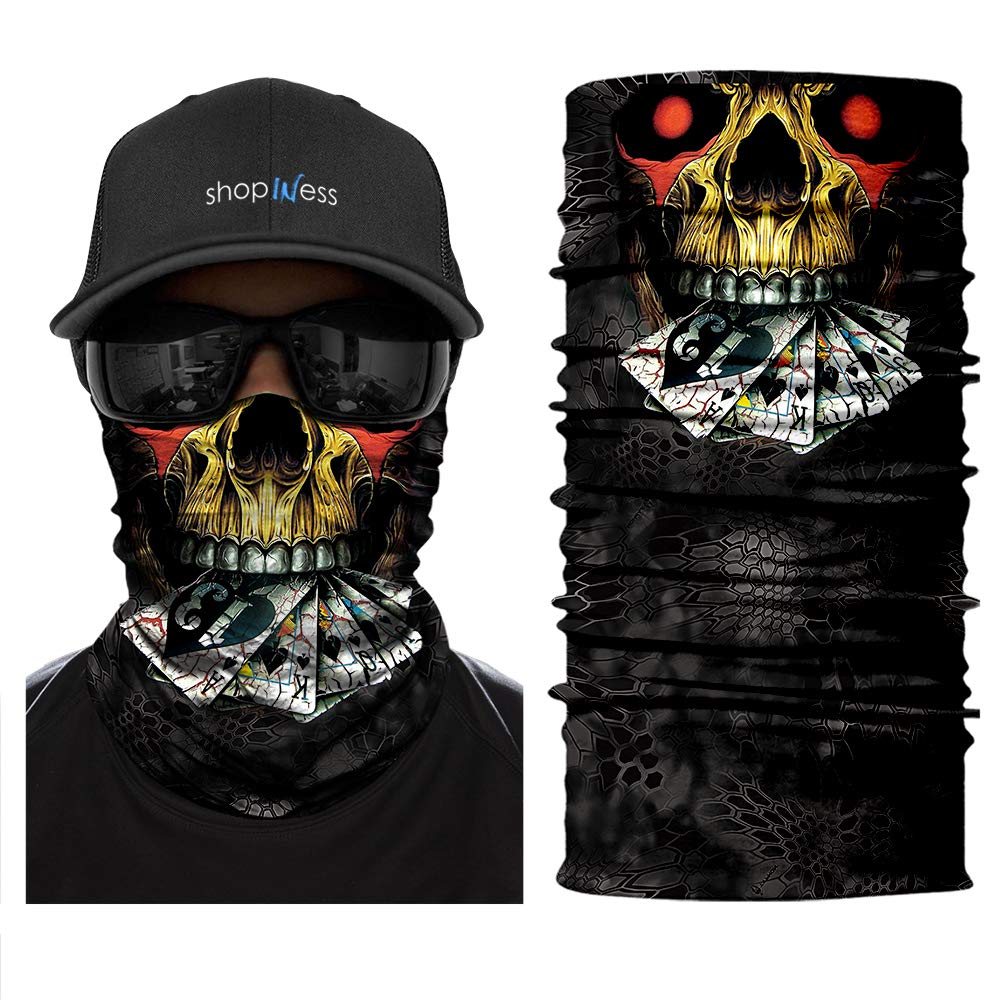ShopINess Skull Snood Neck Warmer | Multifunctional Bandana & Face Mask with Skull Design – Unisex Tubular Scarf for Motorcycle, Cycling, Skiing, Snowboard, Running, Festival & Halloween (Cards)
