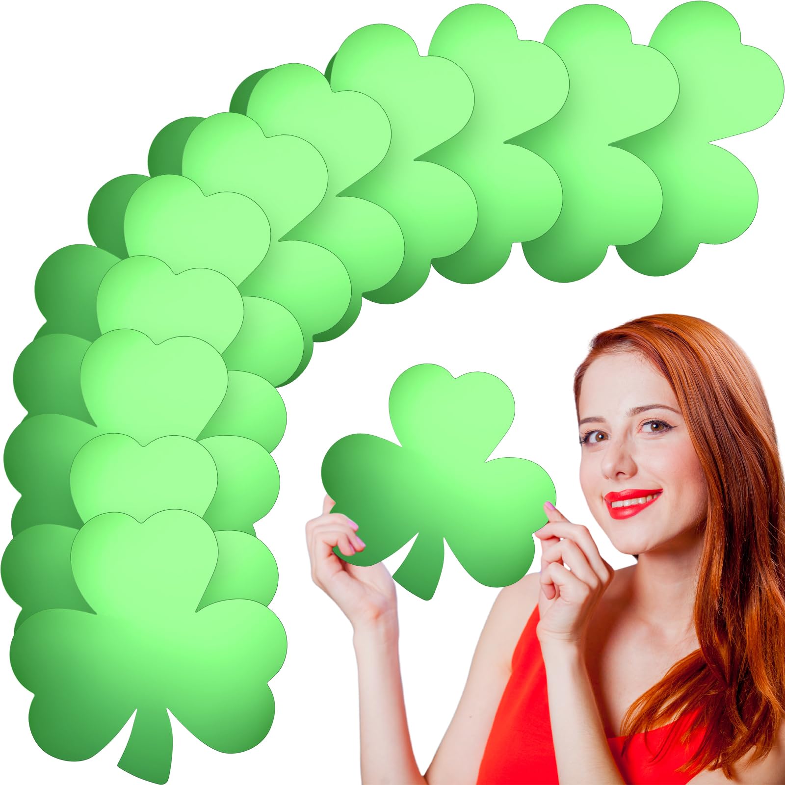 Photo 1 of Ctosree 200 Pcs St. Patrick's Day Shamrock Cutouts Green Paper Shamrocks Clover Cut Outs Shamrock Shape Die Cuts for Irish Holiday Bulletin Border Craft Decorations (6 Inches)