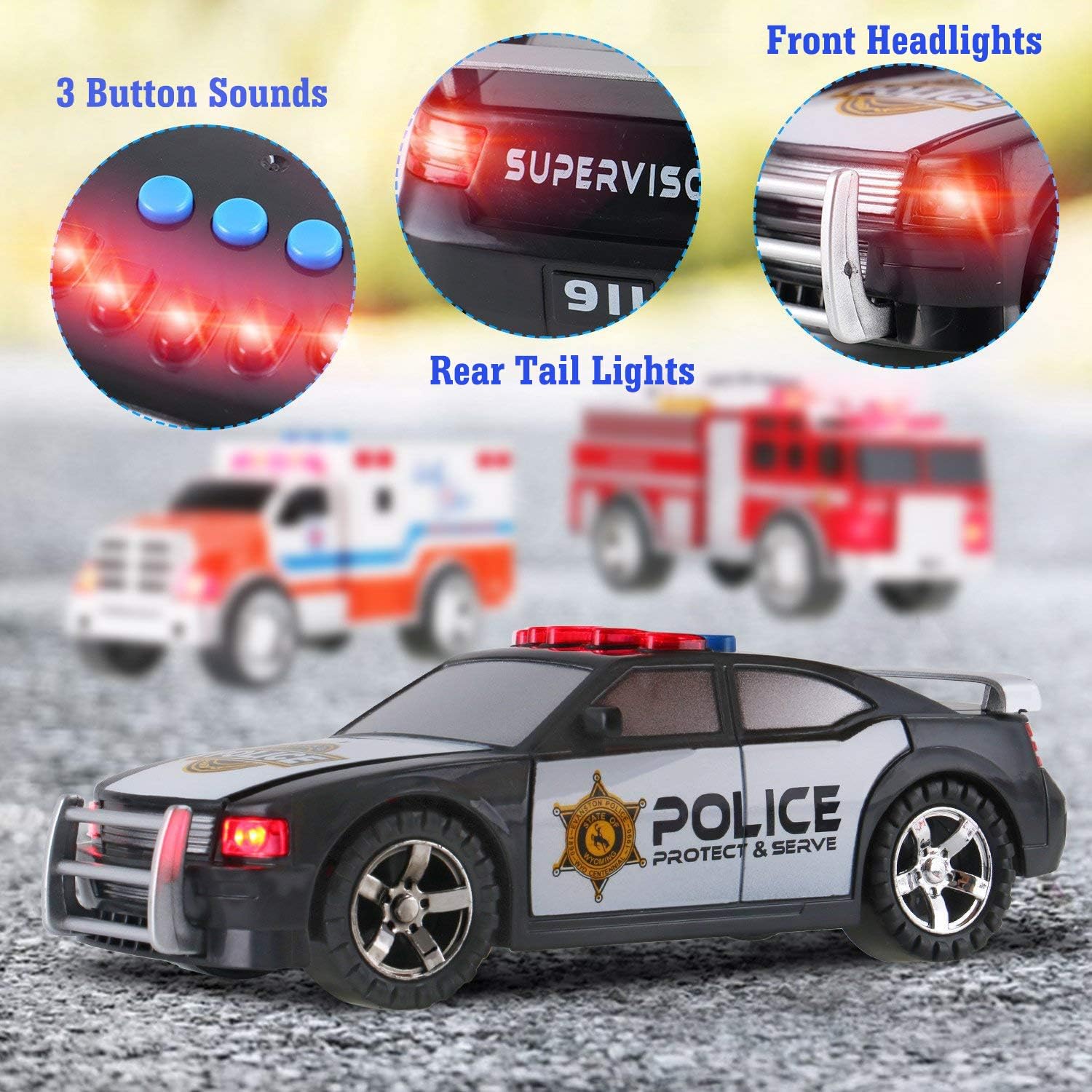 Liberty Imports 3-in-1 True Hero Emergency Rescue Vehicles Kids Toy Cars Playset - Ambulance, Fire Truck and Police Car with 3-Button LED Light and Sound Effects: Toys & Games