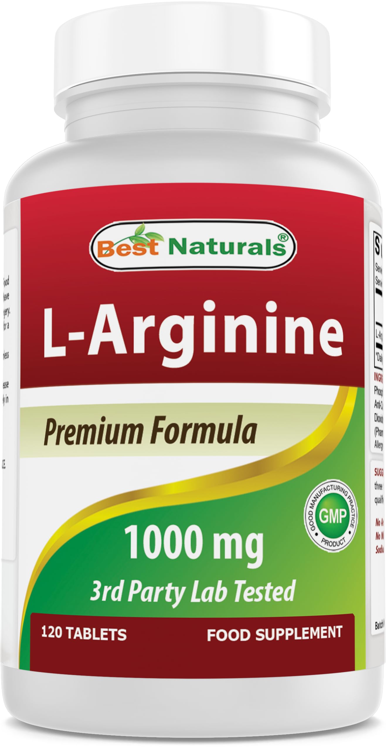 Best Naturals L-Arginine 1000 mg 120 Tablets - Pharmaceutical Grade L Arginine Supplement Promotes Nitric Oxide Synthesis