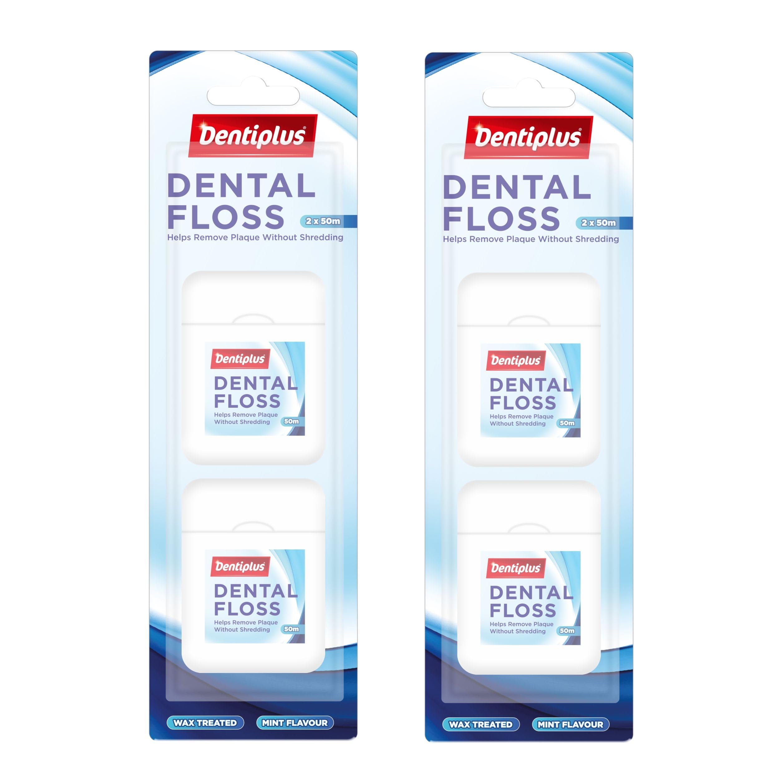 2 x Dental Floss Pack of 2 x 50M Dentiplus Wax Treated Mint Flavour Dental Care