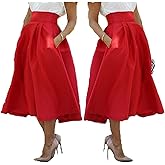 Taiduosheng Women Stretch High Waist Skater Flared Pleated Swing Long Skirt Dress