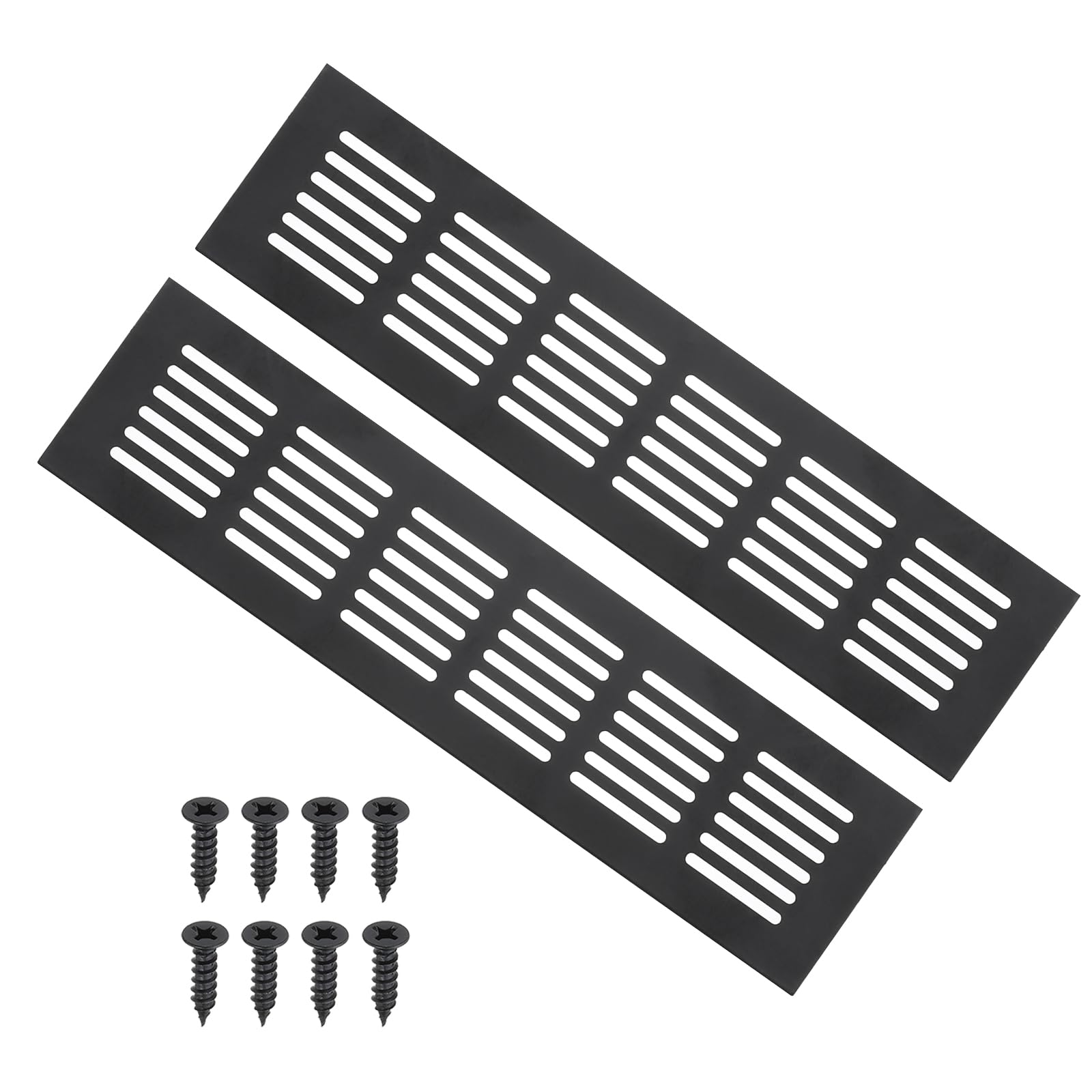 PATIKIL 10 x 2.4 Inch Door Air Vent Cover, 2pcs Aluminum Grille Ventilation Cover Louvered with Mounting Screws for Cabinet Wardrobe Door, Black