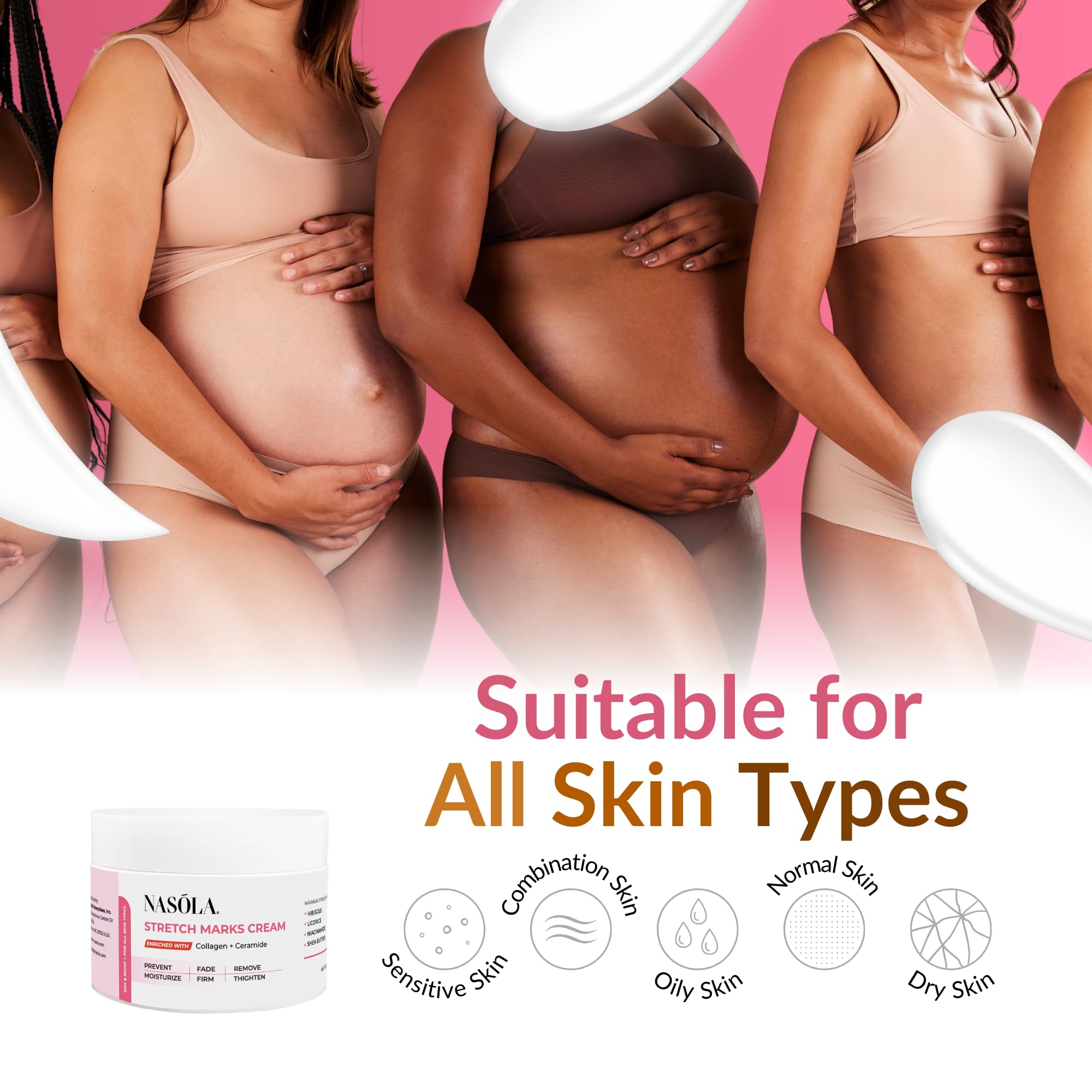 Nasola Stretch Mark Cream for Pregnancy, Eliminate and Prevent Deep Stretch Marks, Moisturizer Belly Cream for Pregnancy and Scars Removal With Enriched Collagen and Ceramide, 4.23 Oz