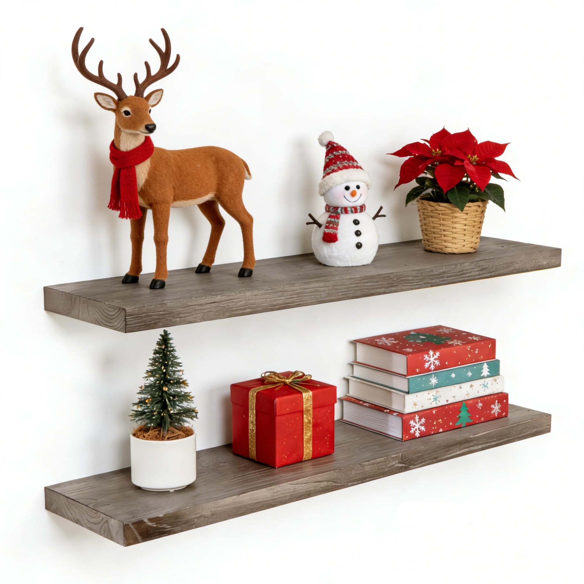 Photo 1 of ***MINOR DAMAGE*** Fun Memories Floating Shelves for Wall, 36"x9.3" Rustic Solid Elm Wood Shelves, Heavy-Duty Wall Mounted Shelves with Invisible Brackets, Set of 2 for Living Room, Bedroom, Kitchen, Grey Finish