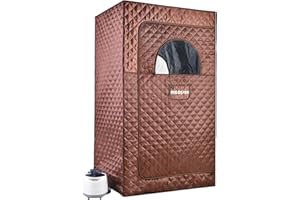 HIGOSPRO Portable Full Size Steam Sauna, Lightweight Steam Saunas for Home Spa, FCC Certified 2.6L & 1000W Steam Generator, 90 Minute Timer, Indoor Steam Sauna Tent with Remote Control, Brown