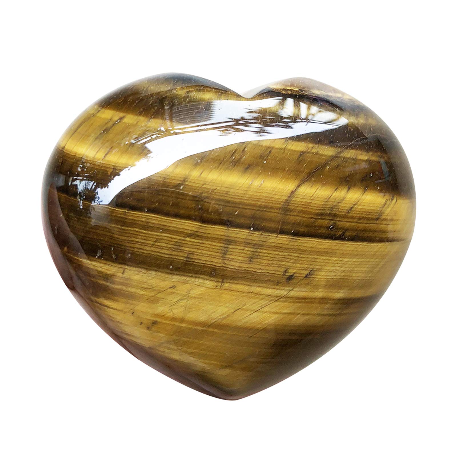 Fekuar Natural Tiger's Eye Puffy Heart Pocket Palm Stone, Healing Crystal Romantic Love Energy Worry Stones Chakra Balancing Reiki Meditation 1.7 Inches (45mm)