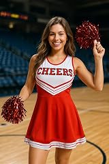 Cherry-on-Top Cheerleader Costume XL - Red Uniform with Pom Poms UK Size X-Large view 5